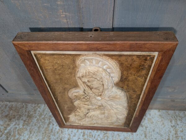 Late 19th Century Carved Alabaster Relief of Madonna & Child in Oak Frame