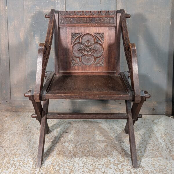 Very Fine Antique Oak Church Glastonbury Chair from Holy Trinity Rugby