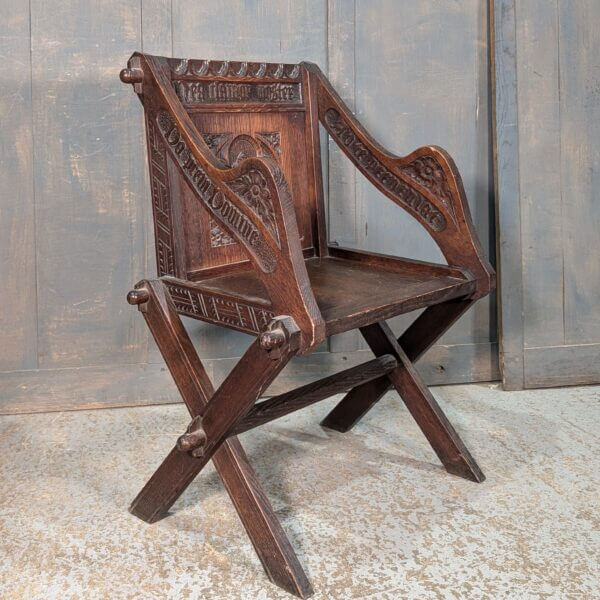 Very Fine Antique Oak Church Glastonbury Chair from Holy Trinity Rugby