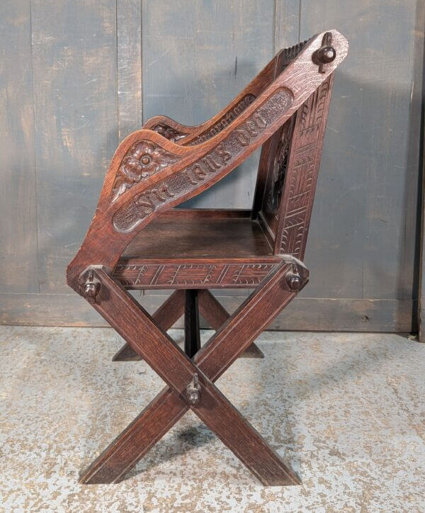 Very Fine Antique Oak Church Glastonbury Chair from Holy Trinity Rugby