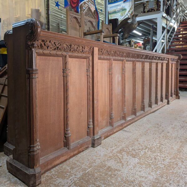 Two Extra Large Extra Heavy Antique Carved Oak Choir Panels Fronts Panelling