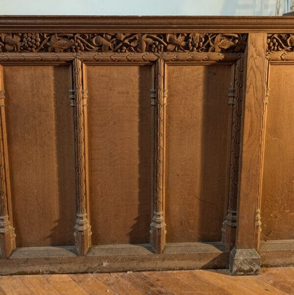 Two Extra Large Extra Heavy Antique Carved Oak Choir Panels Fronts Panelling