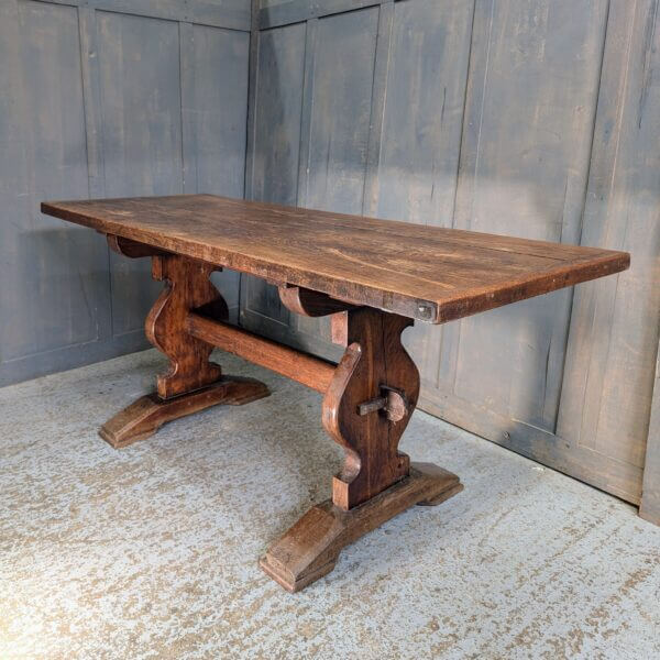 18th Century Style Rectangular Dark Oak Refectory Dining Table on Shaped End Standards