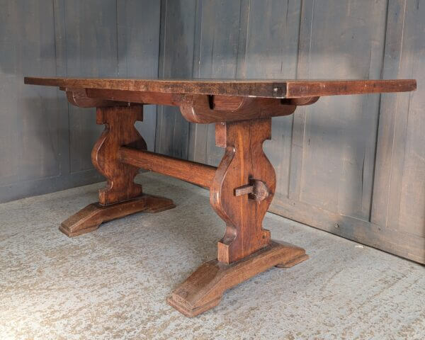 18th Century Style Rectangular Dark Oak Refectory Dining Table on Shaped End Standards