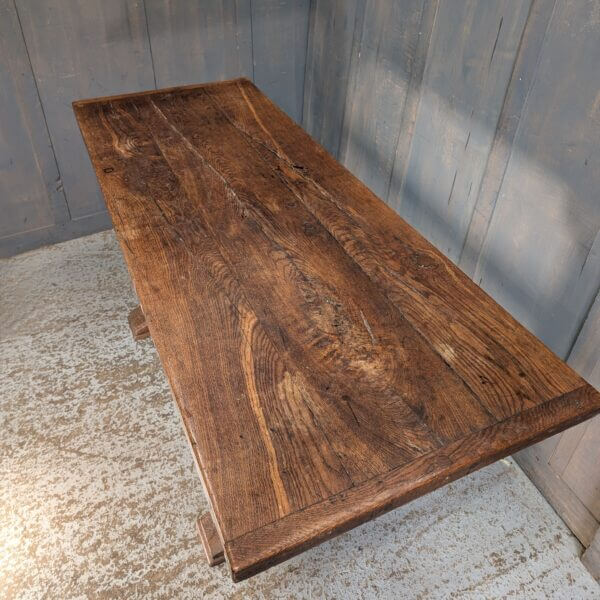 18th Century Style Rectangular Dark Oak Refectory Dining Table on Shaped End Standards