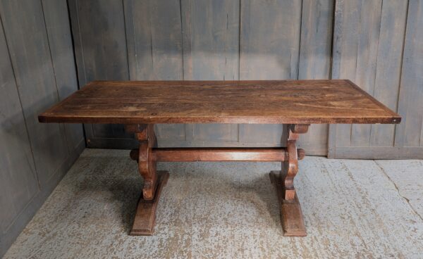 18th Century Style Rectangular Dark Oak Refectory Dining Table on Shaped End Standards