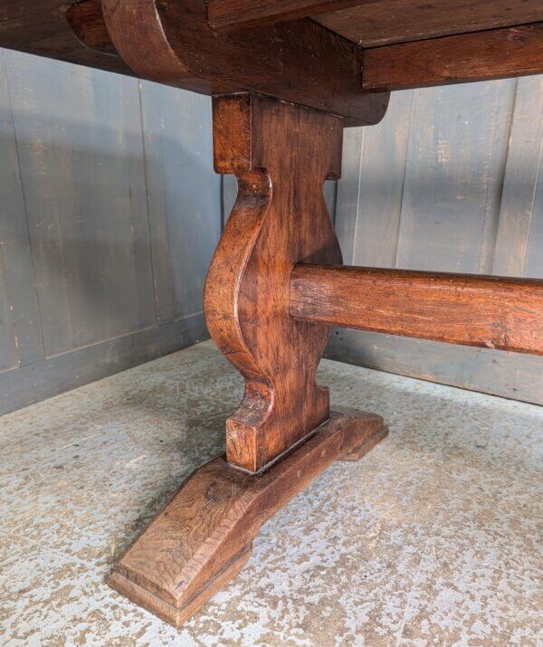 18th Century Style Rectangular Dark Oak Refectory Dining Table on Shaped End Standards