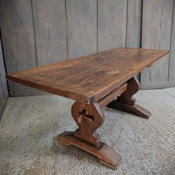 18th Century Style Rectangular Dark Oak Refectory Dining Table on Shaped End Standards