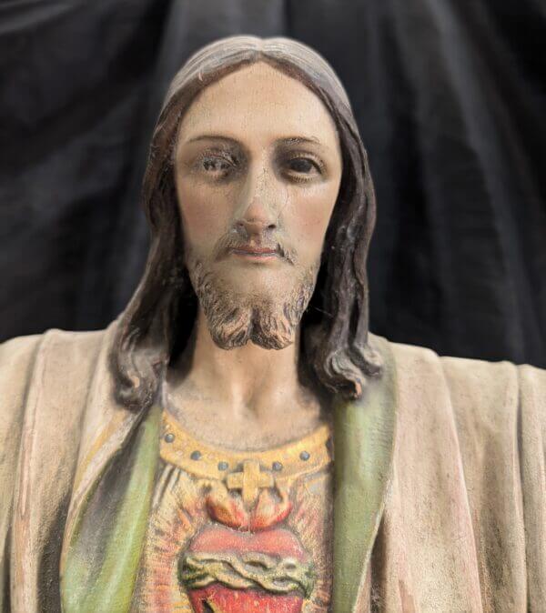 Very Fine Antique Carved & Painted Wooden Religious Statue of Christ the Redeemer Sacred Heart