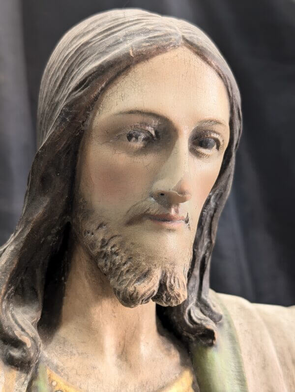 Very Fine Antique Carved & Painted Wooden Religious Statue of Christ the Redeemer Sacred Heart