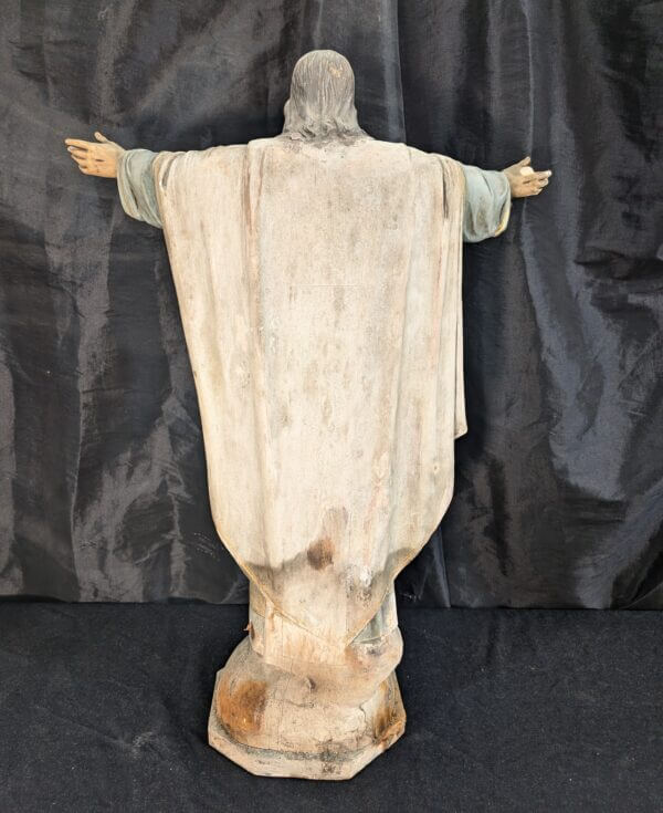 Very Fine Antique Carved & Painted Wooden Religious Statue of Christ the Redeemer Sacred Heart