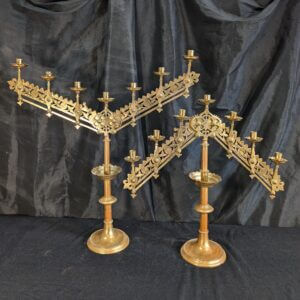 Antique Solid Brass Seven Light Benediction Candelabra with Adjustable Ratchets