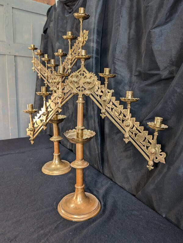 Antique Solid Brass Seven Light Benediction Candelabra with Adjustable Ratchets