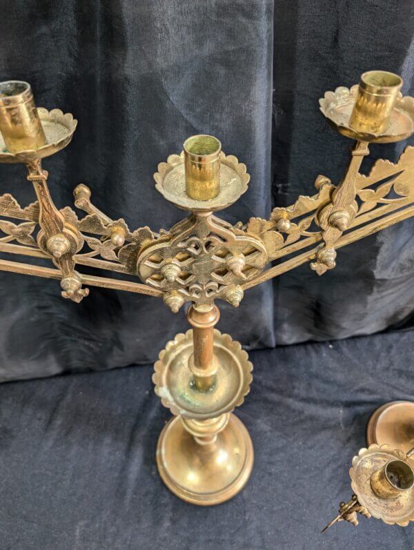 Antique Solid Brass Seven Light Benediction Candelabra with Adjustable Ratchets