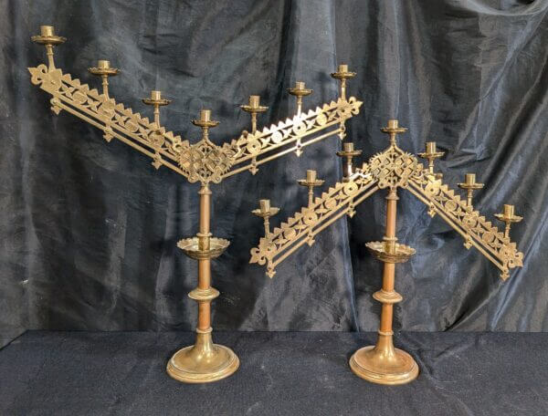 Antique Solid Brass Seven Light Benediction Candelabra with Adjustable Ratchets