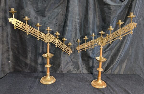 Antique Solid Brass Seven Light Benediction Candelabra with Adjustable Ratchets