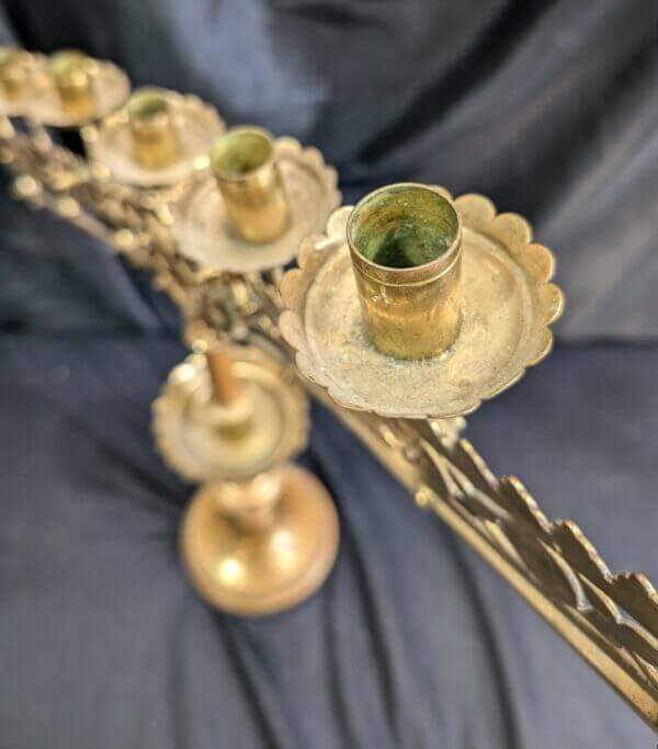 Antique Solid Brass Seven Light Benediction Candelabra with Adjustable Ratchets