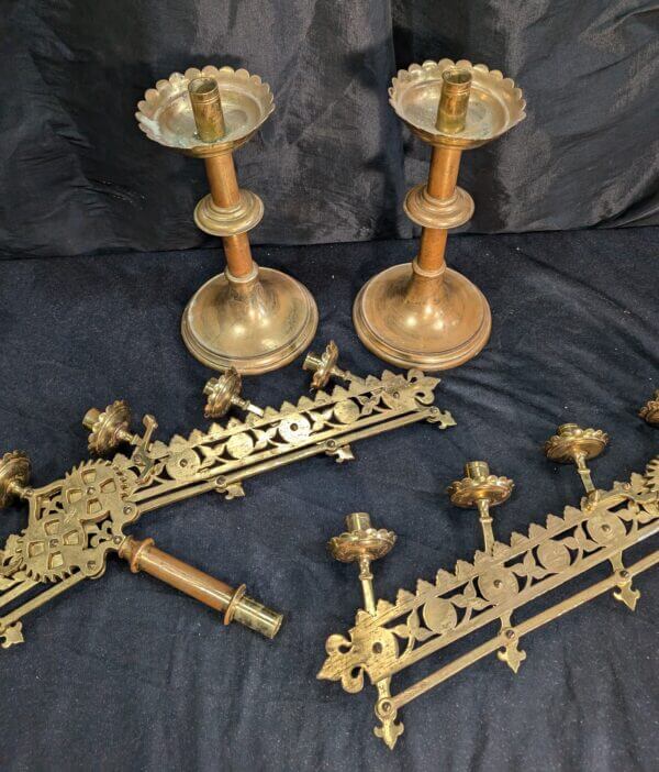 Antique Solid Brass Seven Light Benediction Candelabra with Adjustable Ratchets