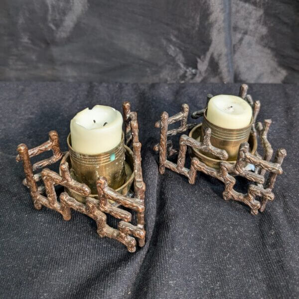 1970's Vintage Low Altar Candlesticks In Brass And Other Metal