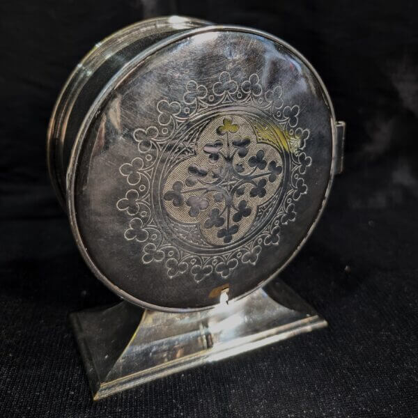 Unusual Silver Plate PYX With Lunette inside a Larger Lunette Holder