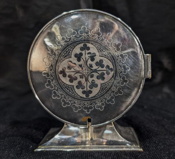 Unusual Silver Plate PYX With Lunette inside a Larger Lunette Holder