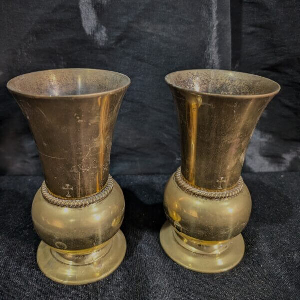 Quality Antique Heavy Brass Smaller Size Church Flower Vases with Crosses