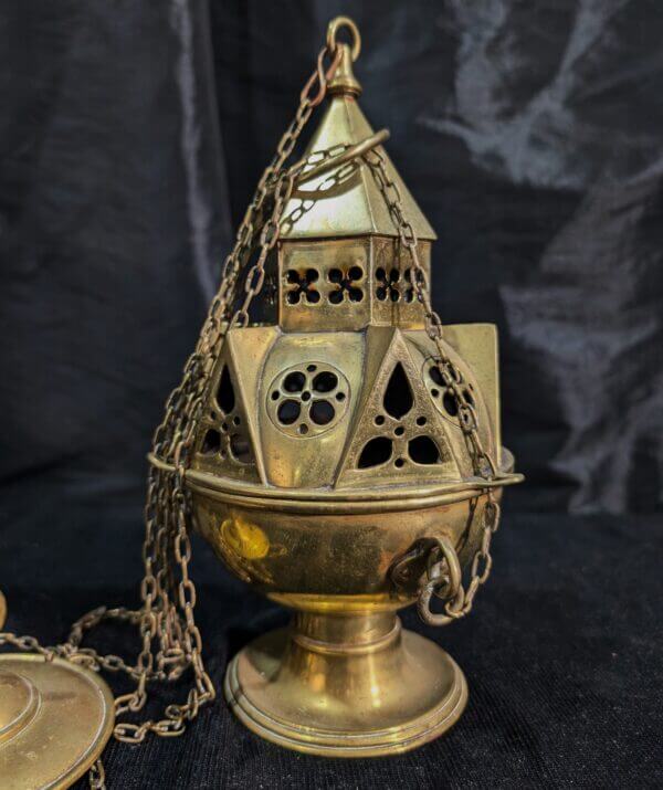 Excellent Original Victorian Gothic Brass Church Design Thurible Censer Incense Burner