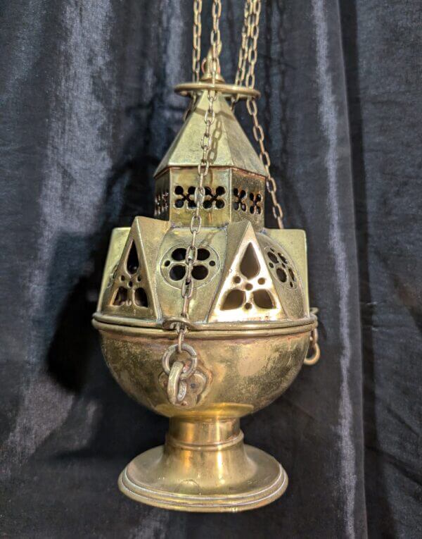 Excellent Original Victorian Gothic Brass Church Design Thurible Censer Incense Burner