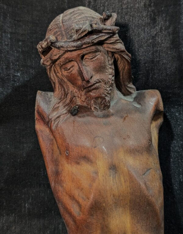 Finely Carved Antique Ex-Crucifix Armless Corpus Figure of Christ.