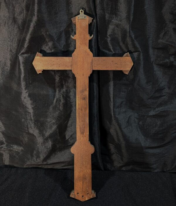 Unusual Antique Carved Soft wood French Cross with INRI