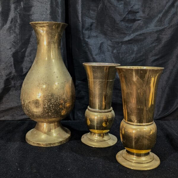 Three Assorted Brass Vintage Church Flower Vases