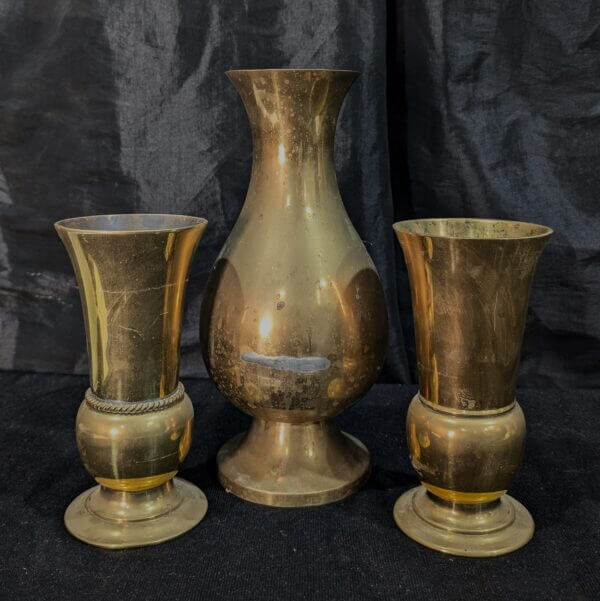 Three Assorted Brass Vintage Church Flower Vases