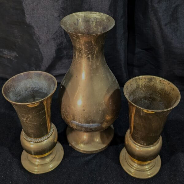 Three Assorted Brass Vintage Church Flower Vases