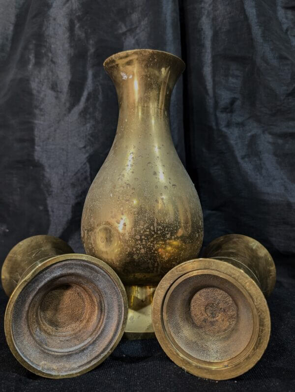 Three Assorted Brass Vintage Church Flower Vases