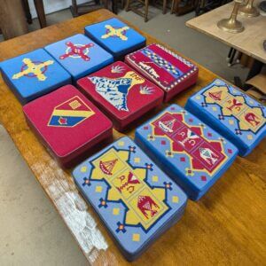 Beautiful Group of Nine Blue & Red Hand Embroidered Church Kneelers Hassocks Cushions from Holy Trinity Church Redhill