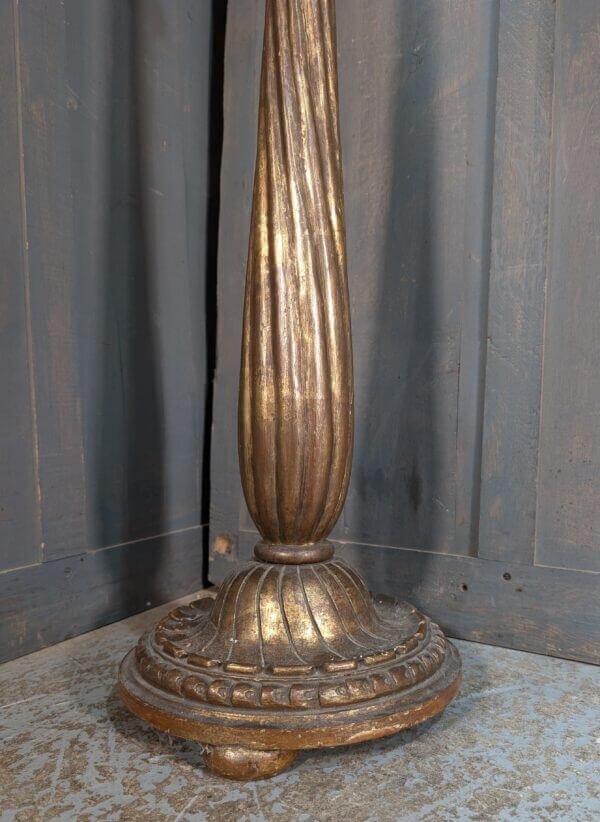 1930's Vintage Italian Carved Tall Wooden Pricket Paschal Candlestand Candlestick in faded Gold Paint