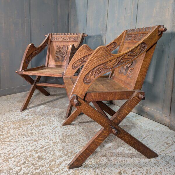 Antique Medium Oak Carved Glastonbury Clergy Chairs