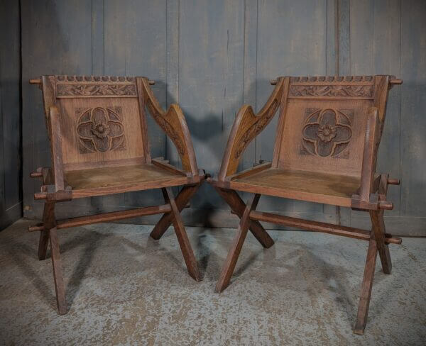 Antique Medium Oak Carved Glastonbury Clergy Chairs