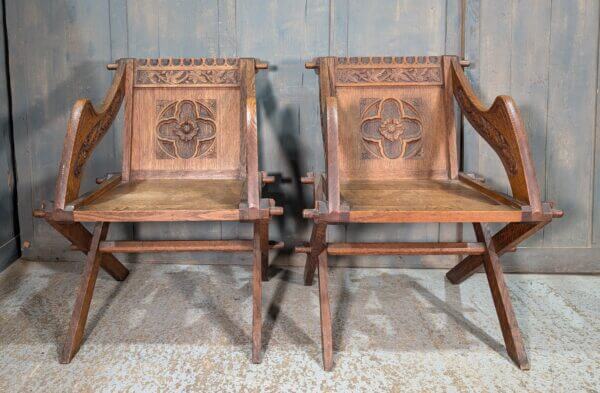 Antique Medium Oak Carved Glastonbury Clergy Chairs