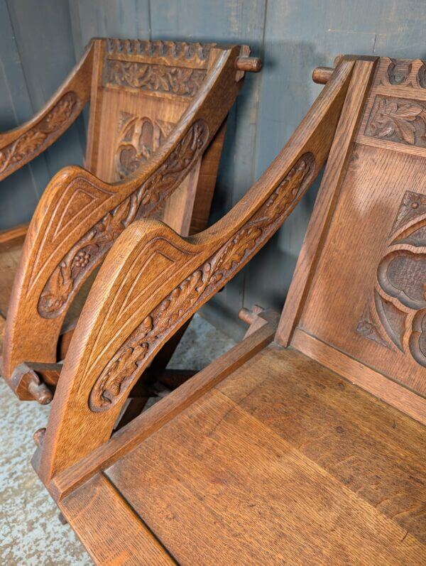 Antique Medium Oak Carved Glastonbury Clergy Chairs