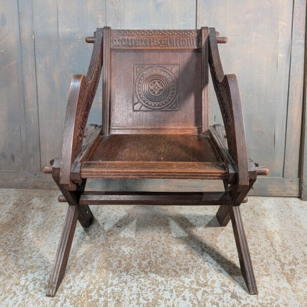 Well Carved Classic Dark Oak Church Clergy Glastonbury Chair from Rugby