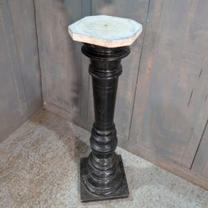 Victorian Church Black Painted Pine & Marble Plant Stand from Swansea