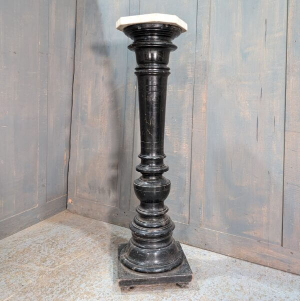 Victorian Church Black Painted Pine & Marble Plant Stand from Swansea