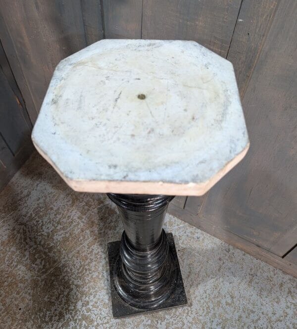 Victorian Church Black Painted Pine & Marble Plant Stand from Swansea