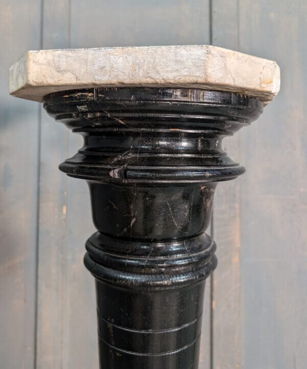 Victorian Church Black Painted Pine & Marble Plant Stand from Swansea