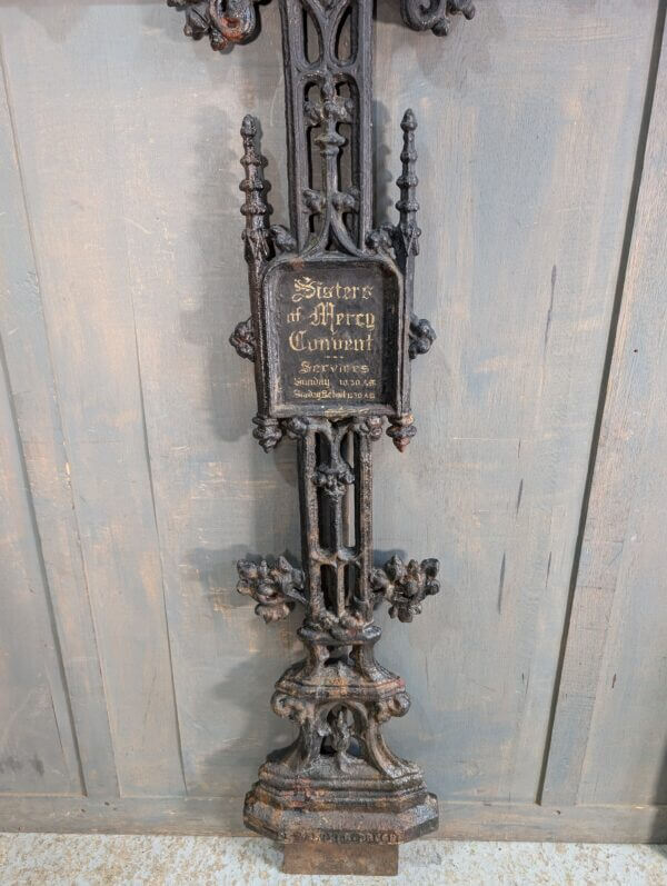 Extremely Large 2.1 Meter High Belgian 19th Century Cast Iron Cross Crucifix with Name Plate