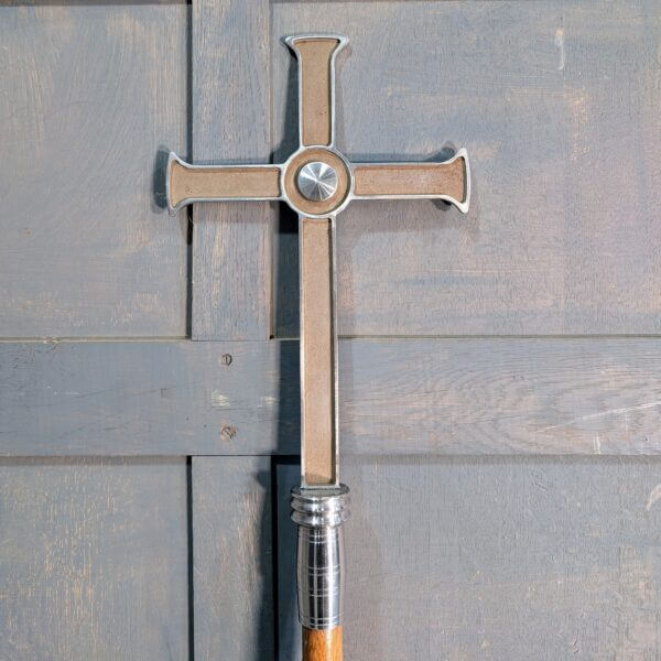 1970's Vintage Post Modern Steel, Dural and Oak Processional Cross from Swansea