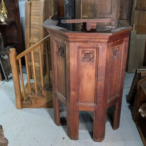 Five Sided Vintage Gothic Oak Pulpit From St Oswald's Rugby