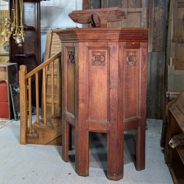 Five Sided Vintage Gothic Oak Pulpit From St Oswald's Rugby