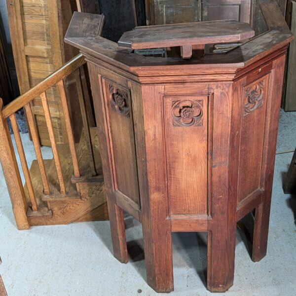 Five Sided Vintage Gothic Oak Pulpit From St Oswald's Rugby